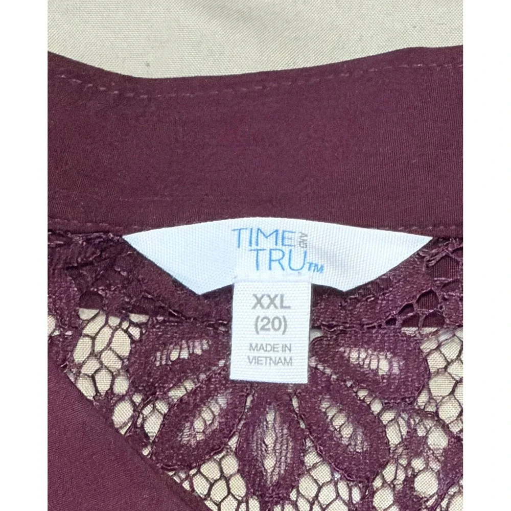 Time & Tru Womens XXL Burgundy Lace Button Down Shirt with Cami NWT
